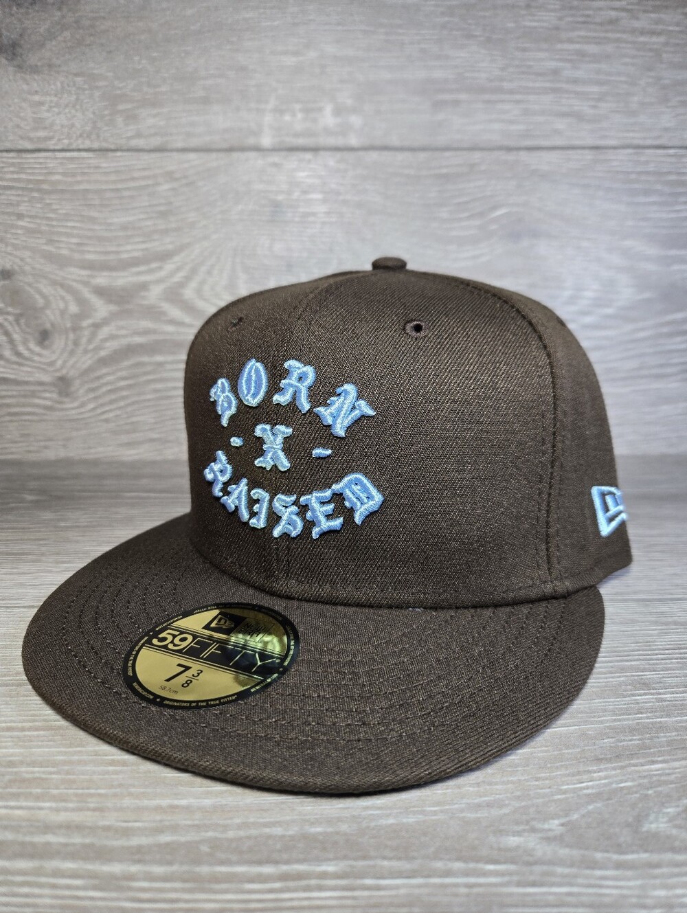 Born X Raised New Era Fitted 7 3/8 59FIFTY Hat Brown / Blue Brand New, Authentic